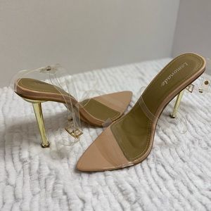 Nude Clear ankle strap heels